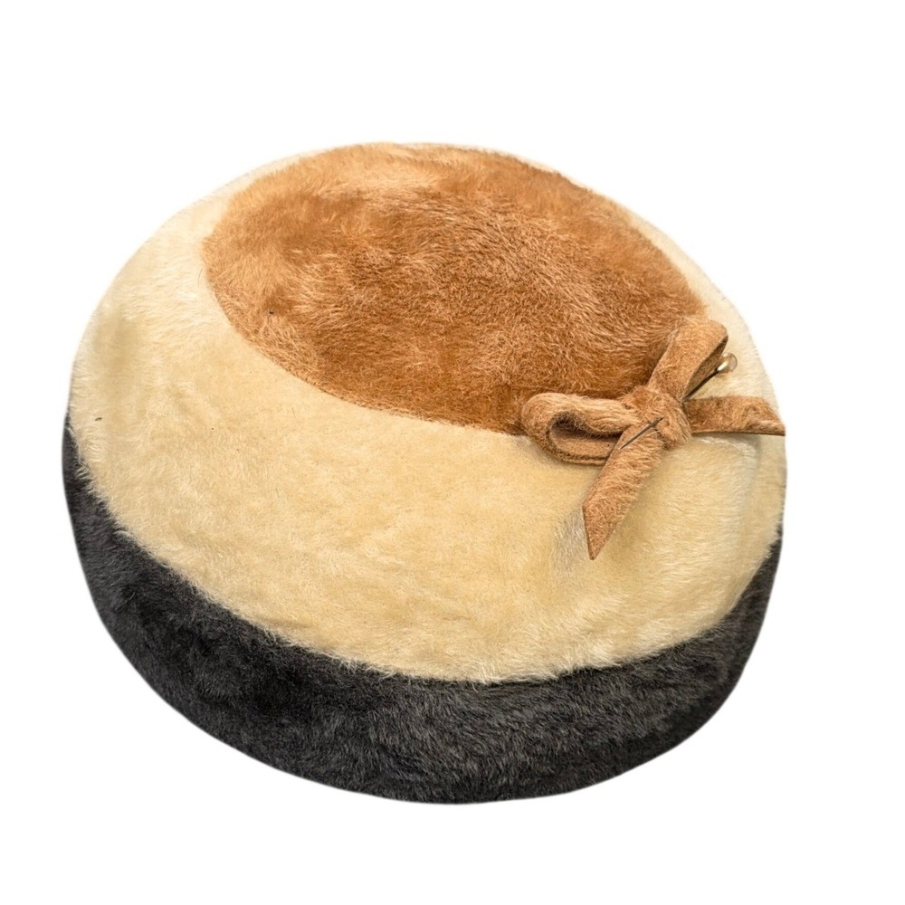 Vintage Exclusive Lisa Faux Fur Pillbox Hat Women's Size 22 Tri-Color New York
